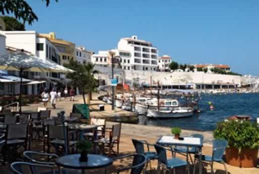 Es Castell Sea Front. Bar/restaurant in forground