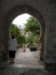 Christs Gate Interior looking back down the approach path and somebody pushing a stroller